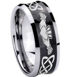 Bride and Groom Irish Claddagh Concave Black Tungsten Men's Band Ring Set