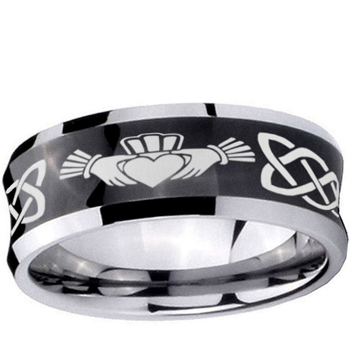 10mm Irish Claddagh Concave Black Tungsten Ring