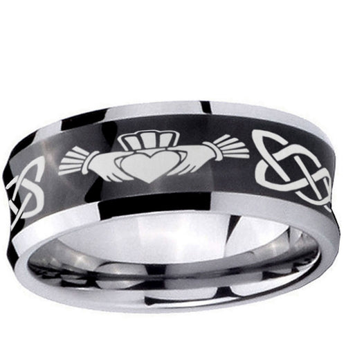 10mm Irish Claddagh Concave Black Tungsten Ring