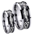 Irish Claddagh Concave Black Tungsten Couples Ring Set