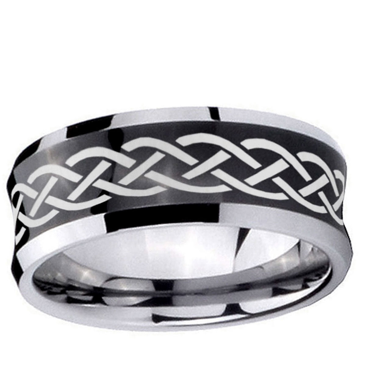 10mm Celtic Knot Concave Black Tungsten Ring