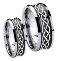 Celtic Knot Concave Black Tungsten His Hers Ring Set