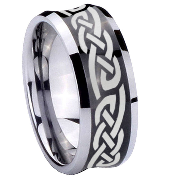 10mm-Celtic-Knot-Infinity-Love-Concave-Black-Tungsten-Carbide-Men's-Engagement-Band