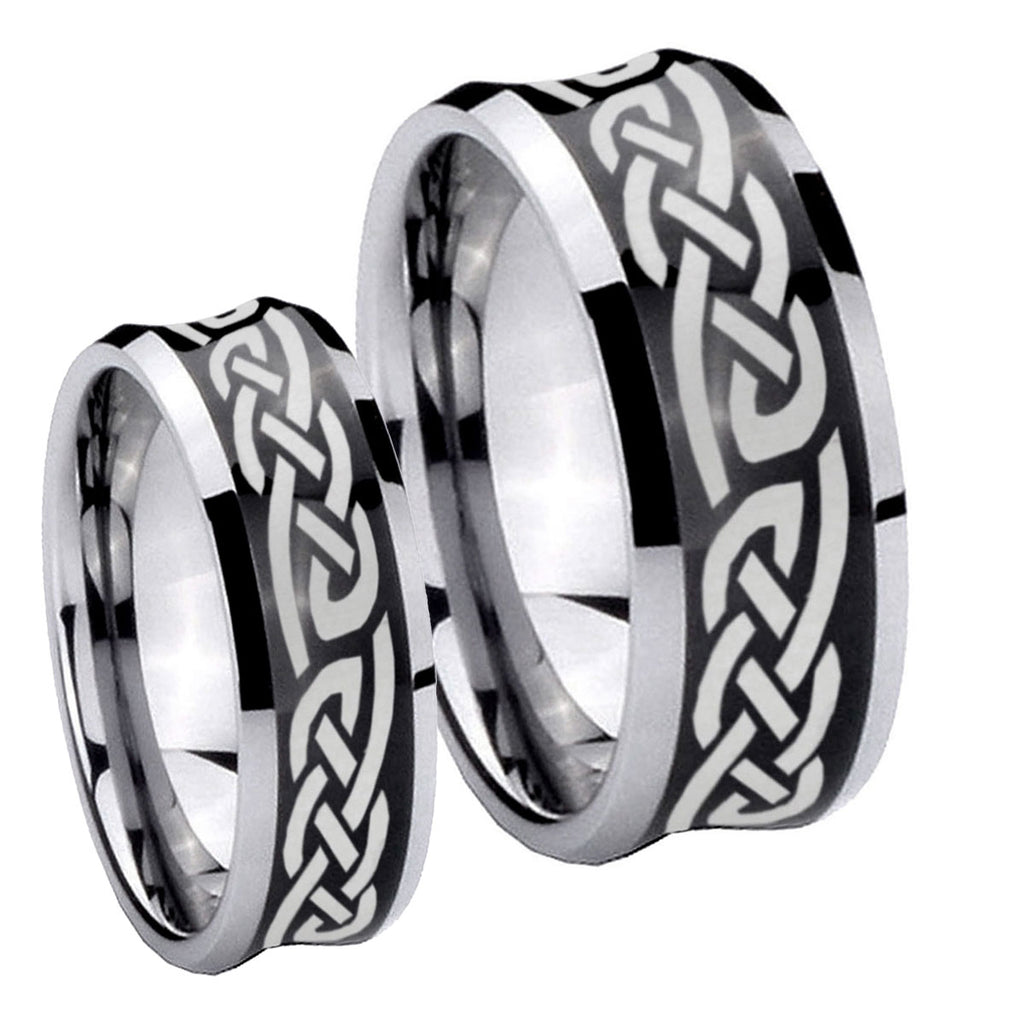Celtic Knot Infinity Love Concave Black Tungsten Couple Wedding Bands