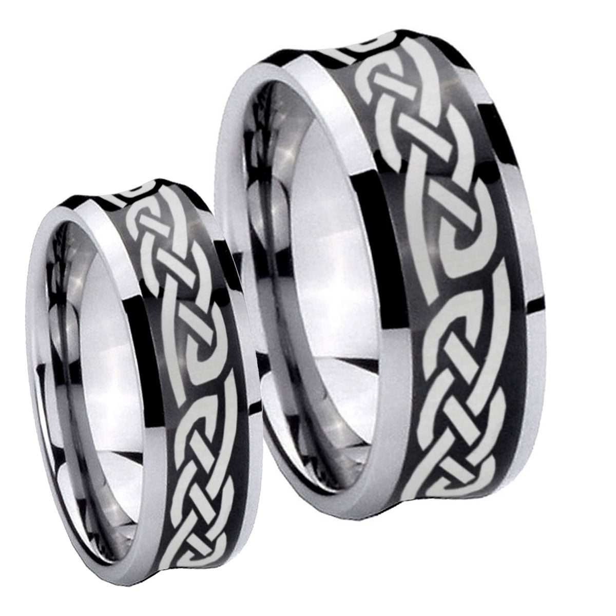 Celtic Knot Infinity Love Concave Black Tungsten Couple Wedding Bands