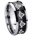 8MM Masonic Square Compass Concave Black Tungsten Ring For Men