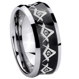 10mm Masonic Square and Compass Concave Black Tungsten Carbide Men's Engagement Band