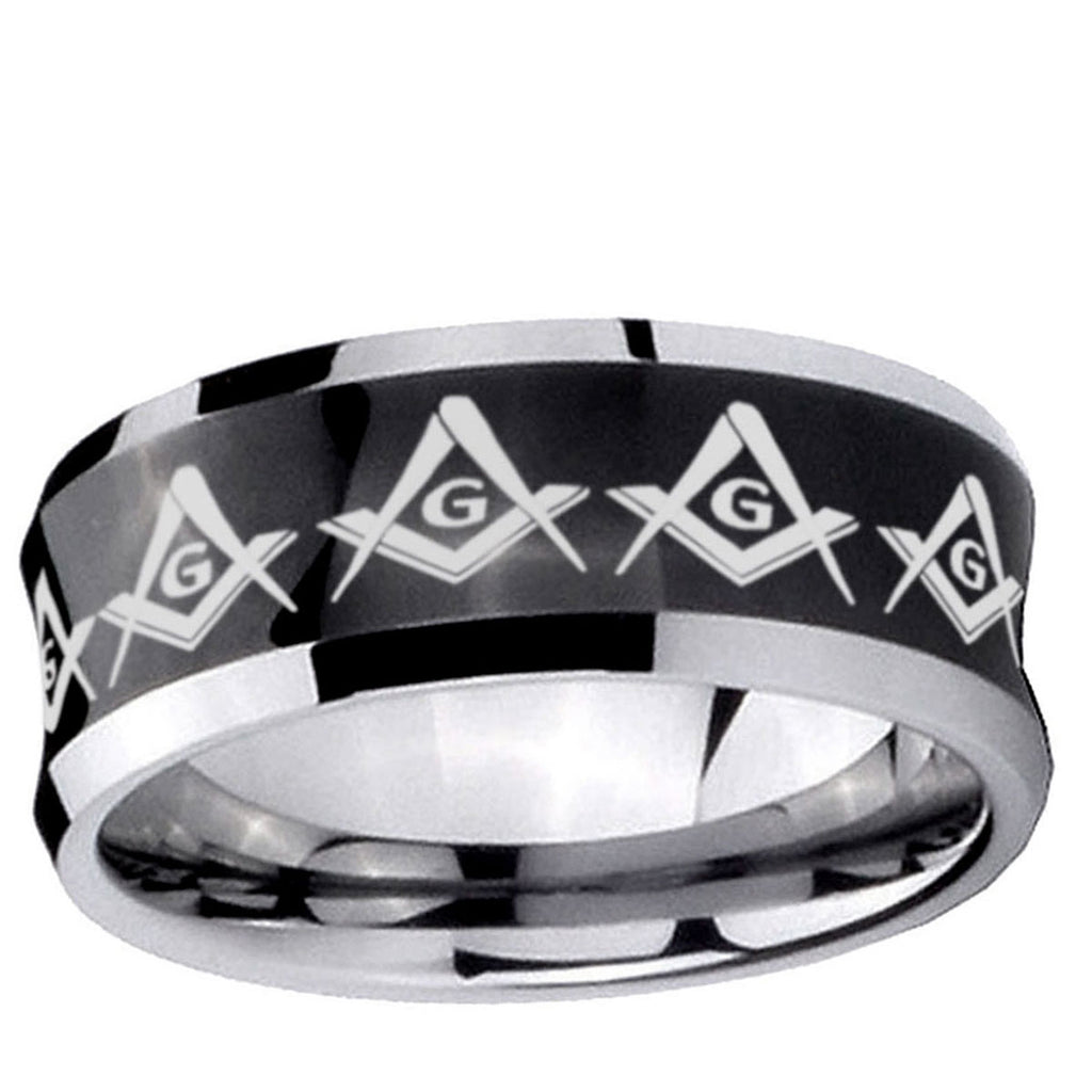 5MMMasonic Square Compass Concave Black Tungsten Ring For Men