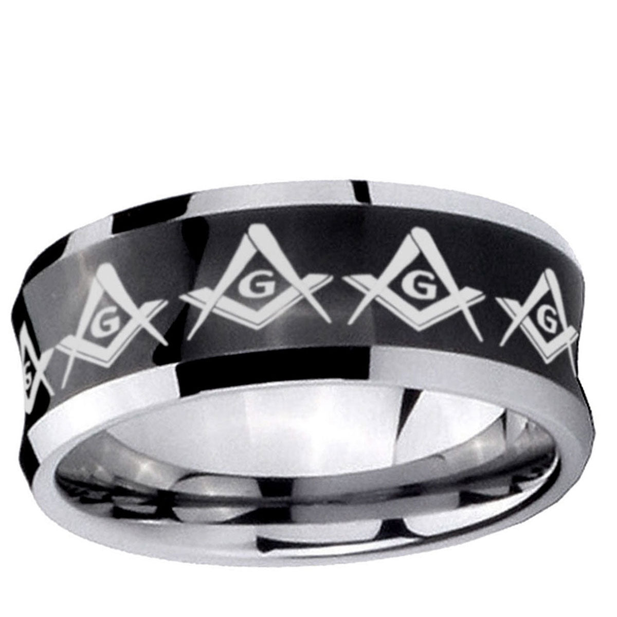 5MMMasonic Square Compass Concave Black Tungsten Ring For Men