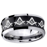 10mm Masonic Square and Compass Concave Black Tungsten Ring