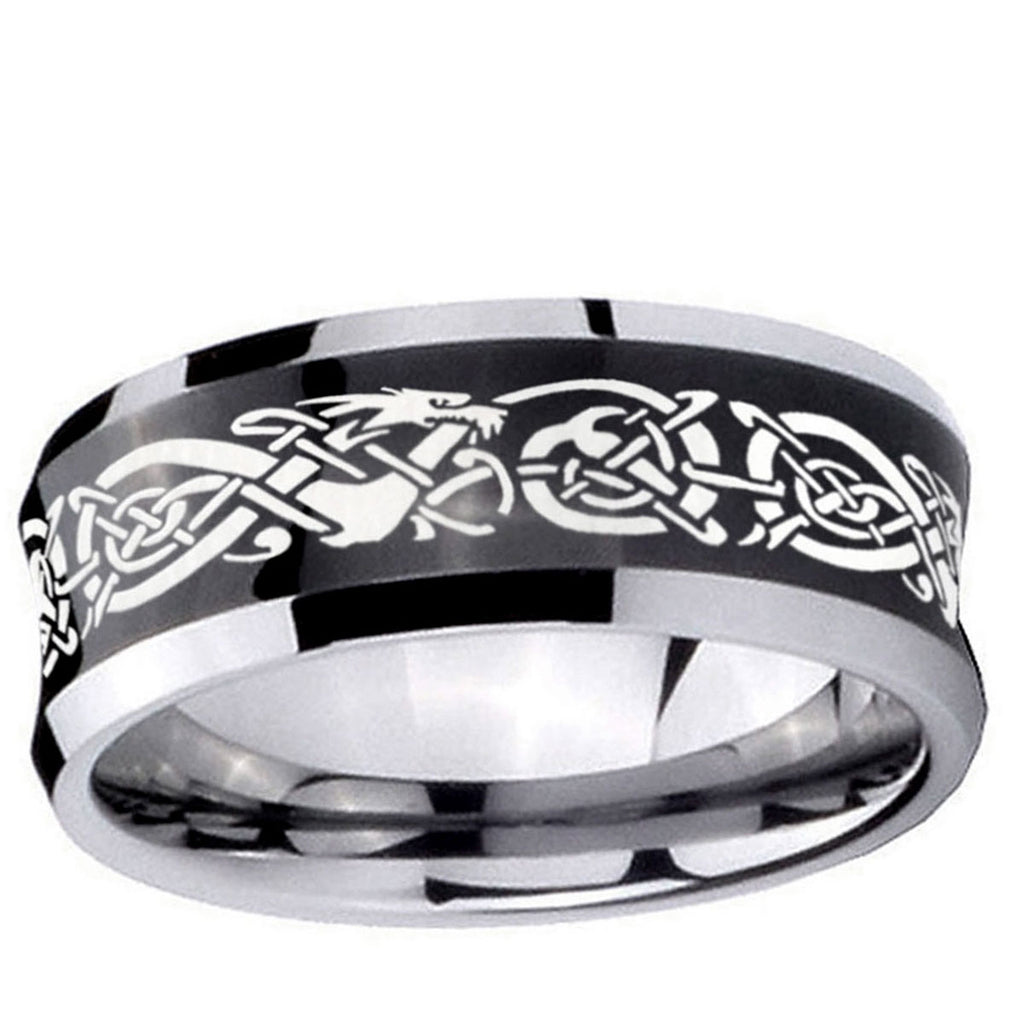 10mm Celtic Knot Dragon Concave Black Tungsten Ring