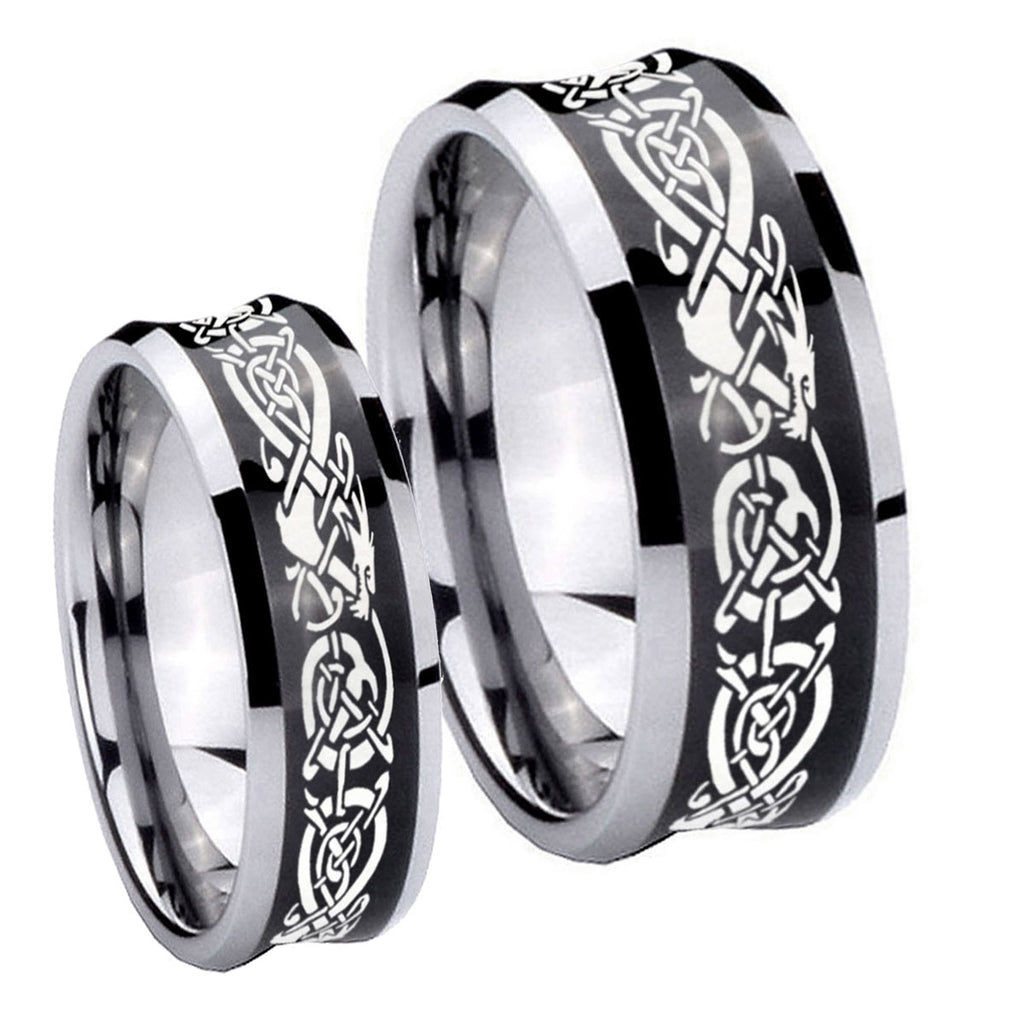 Celtic Knot Dragon Concave Black Tungsten Couple Rings