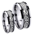 Celtic Knot Dragon Concave Black Tungsten Couple Rings