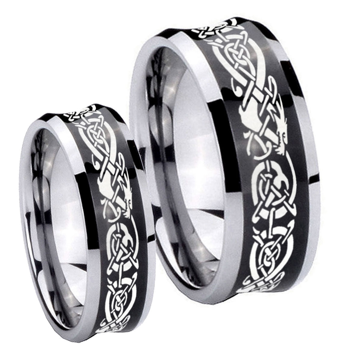 Celtic Knot Dragon Concave Black Tungsten Couple Rings