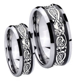 His and Hers Celtic Knot Dragon Concave Black Tungsten Men's Bands Ring Set