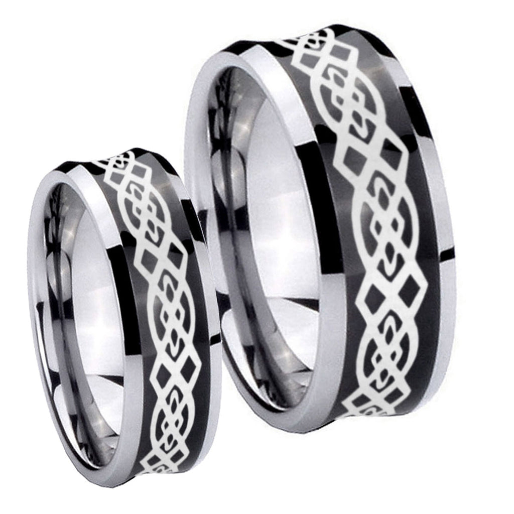 Celtic Knot Concave Black Tungsten Wedding Set Ring