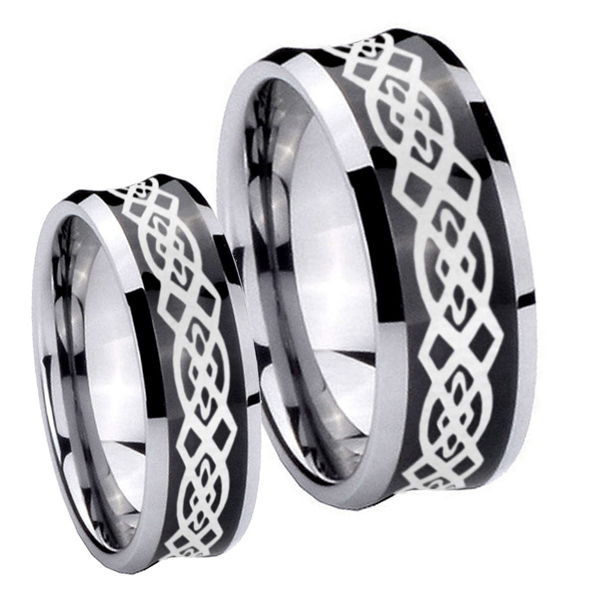 Celtic Knot Concave Black Tungsten Wedding Set Ring