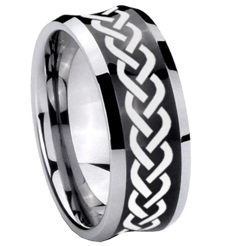 10mm Laser Celtic Knot Concave Black Tungsten Carbide Men's Engagement Band