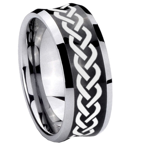 10mm Laser Celtic Knot Concave Black Tungsten Carbide Men's Engagement Band