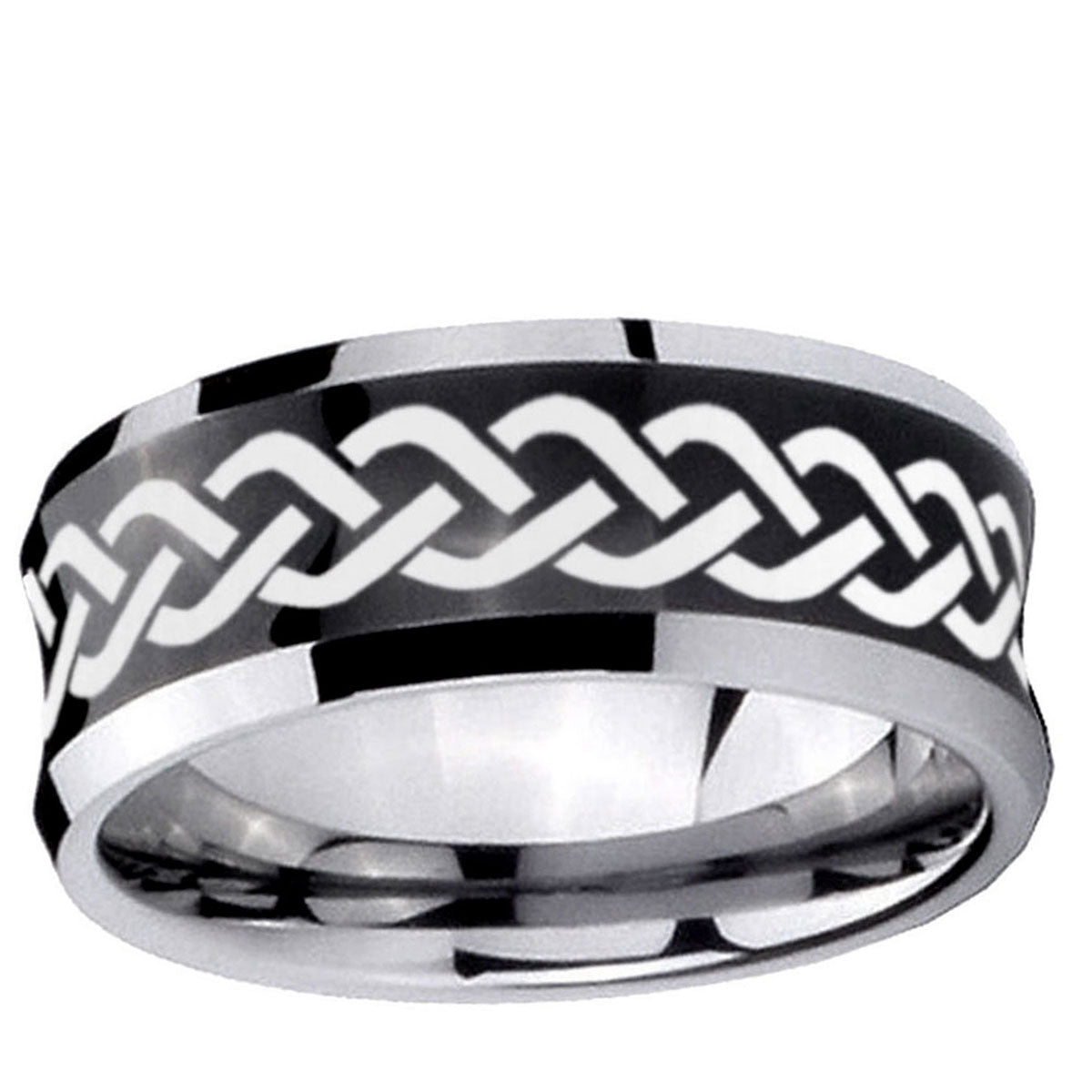 5MMLaser Celtic Knot Concave Black Tungsten Ring For Men