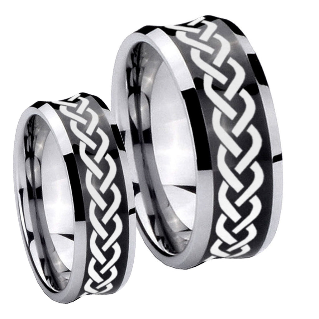 Laser Celtic Knot Concave Black Tungsten Couples Ring Set