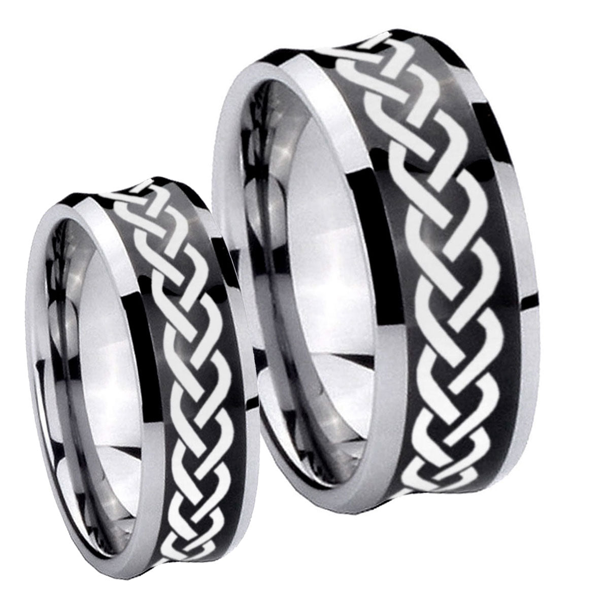 Laser Celtic Knot Concave Black Tungsten Couples Ring Set
