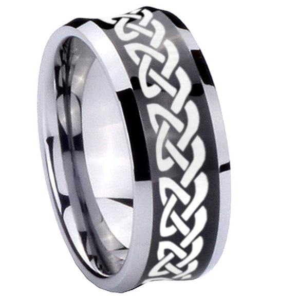 10mm-Celtic-Knot-Love-Concave-Black-Tungsten-Carbide-Men's-Engagement-Band