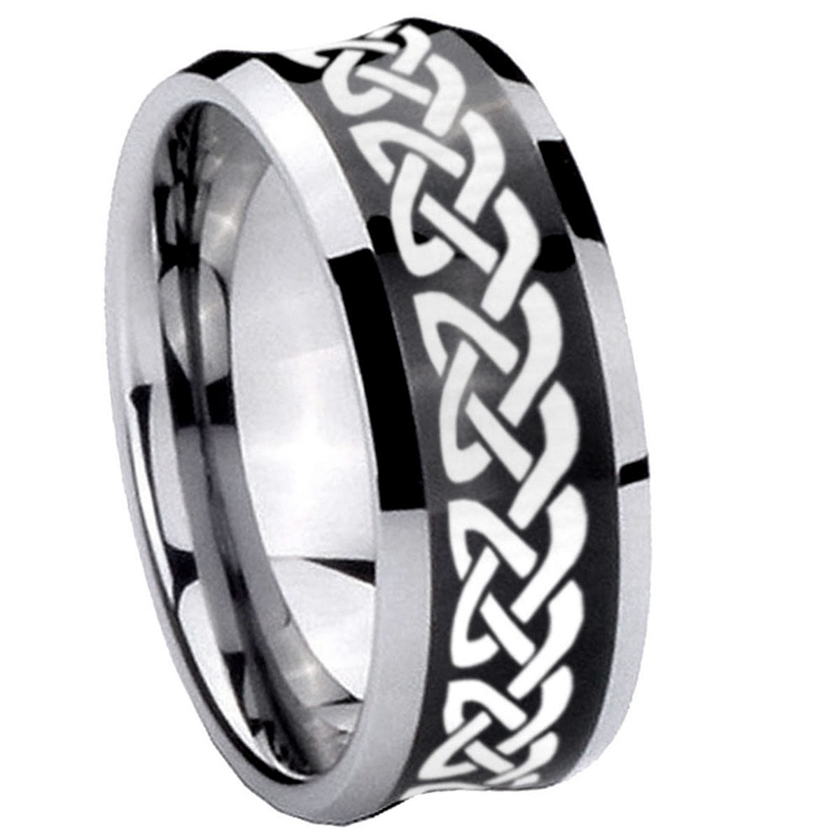8MM Celtic Knot Love Concave Black Tungsten Custom Ring for Men