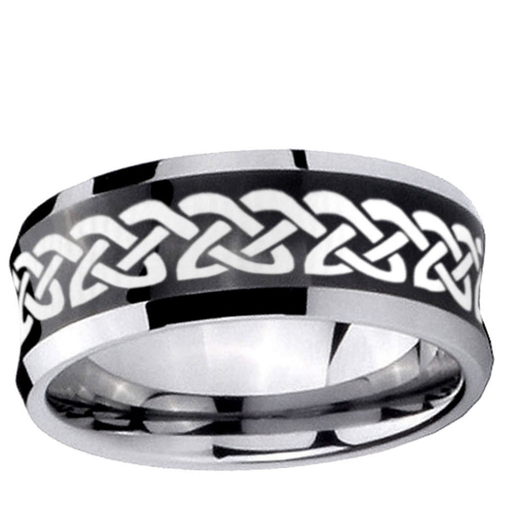 10mm Celtic Knot Love Concave Black Tungsten Ring