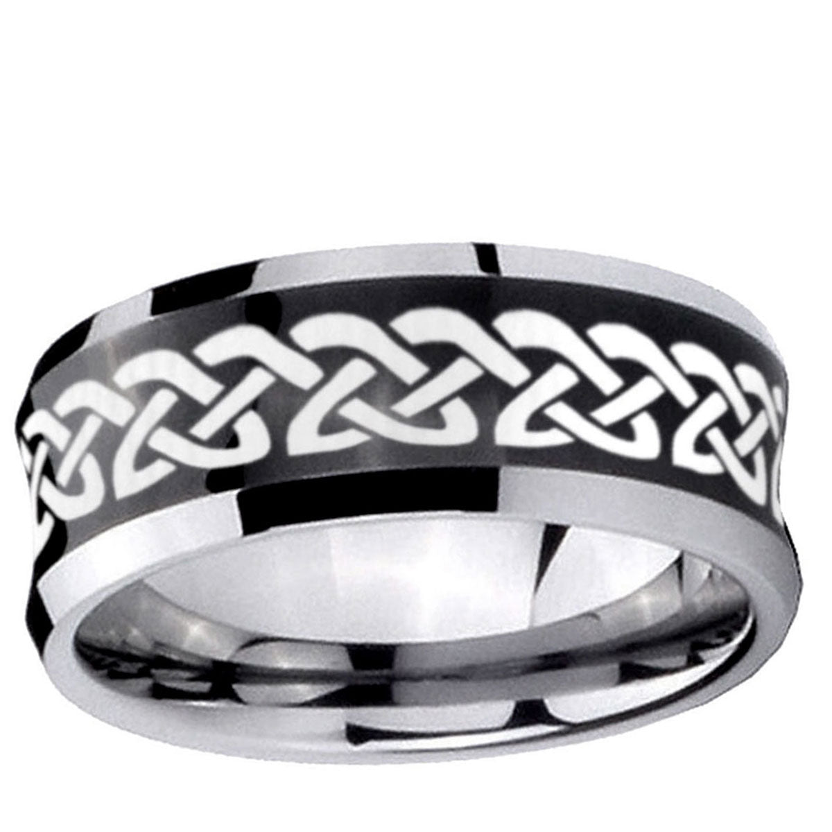 10mm Celtic Knot Love Concave Black Tungsten Ring