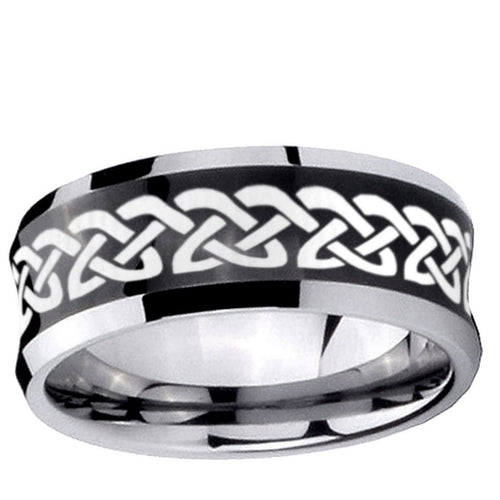 10mm Celtic Knot Love Concave Black Tungsten Ring