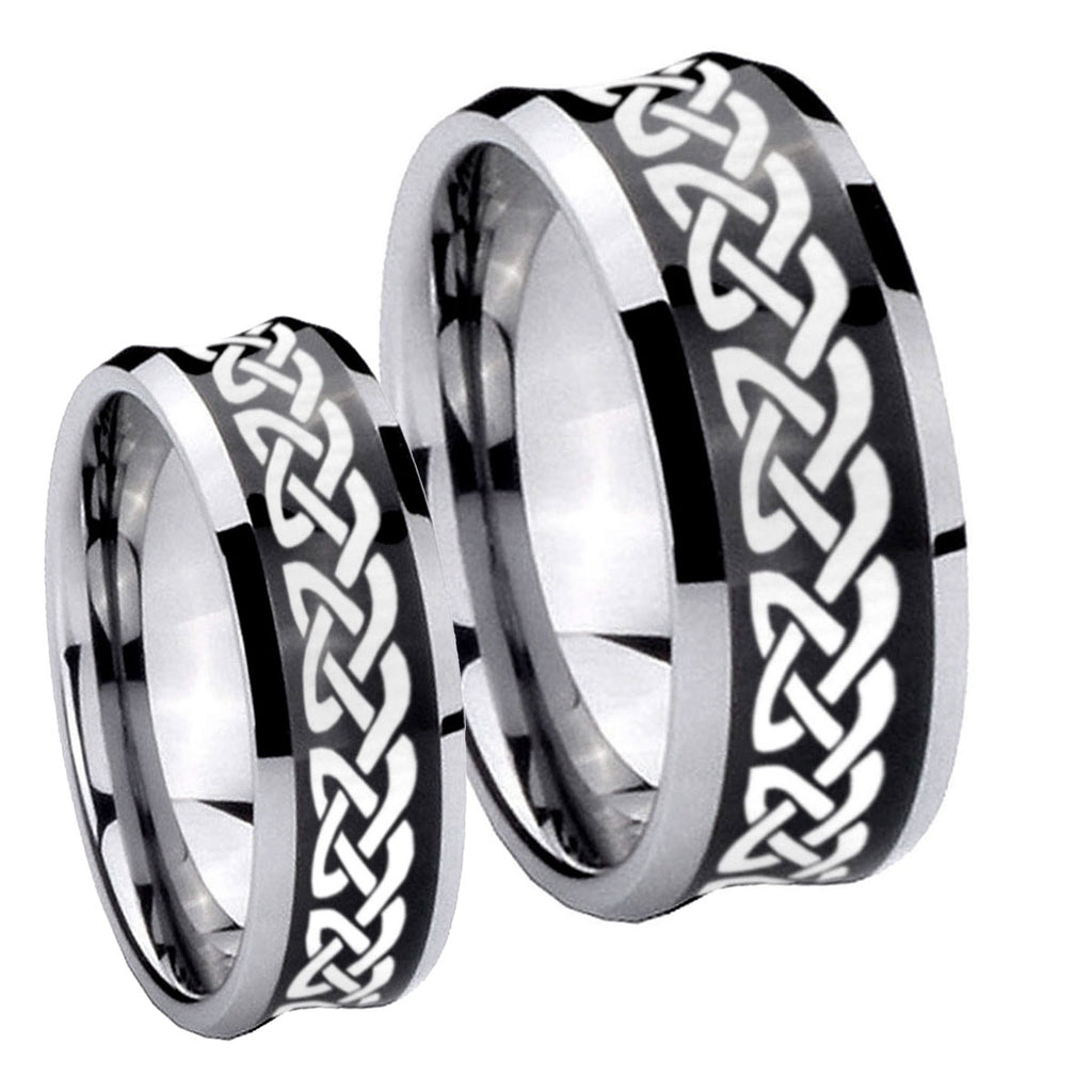 Celtic Knot Love Concave Black Tungsten Mens Ring Set