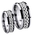 Celtic Knot Love Concave Black Tungsten Mens Ring Set