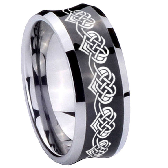 10mm-Celtic-Knot-Heart-Concave-Black-Tungsten-Carbide-Men's-Engagement-Band