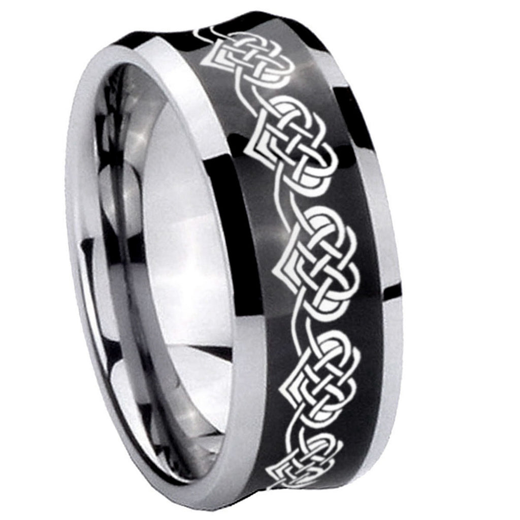 8MM Celtic Knot Heart Concave Black Tungsten Ring For Men