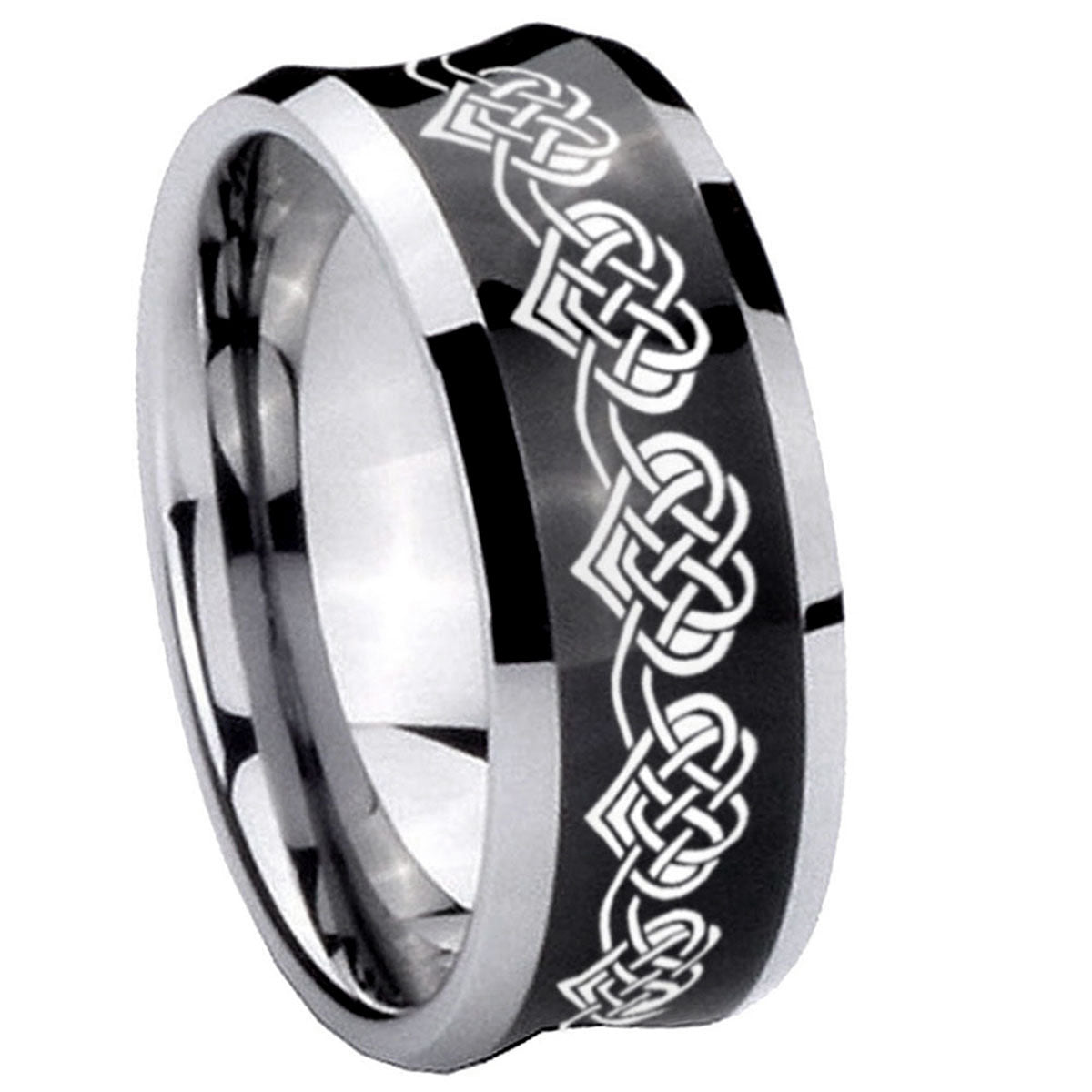 8MM Celtic Knot Heart Concave Black Tungsten Ring For Men