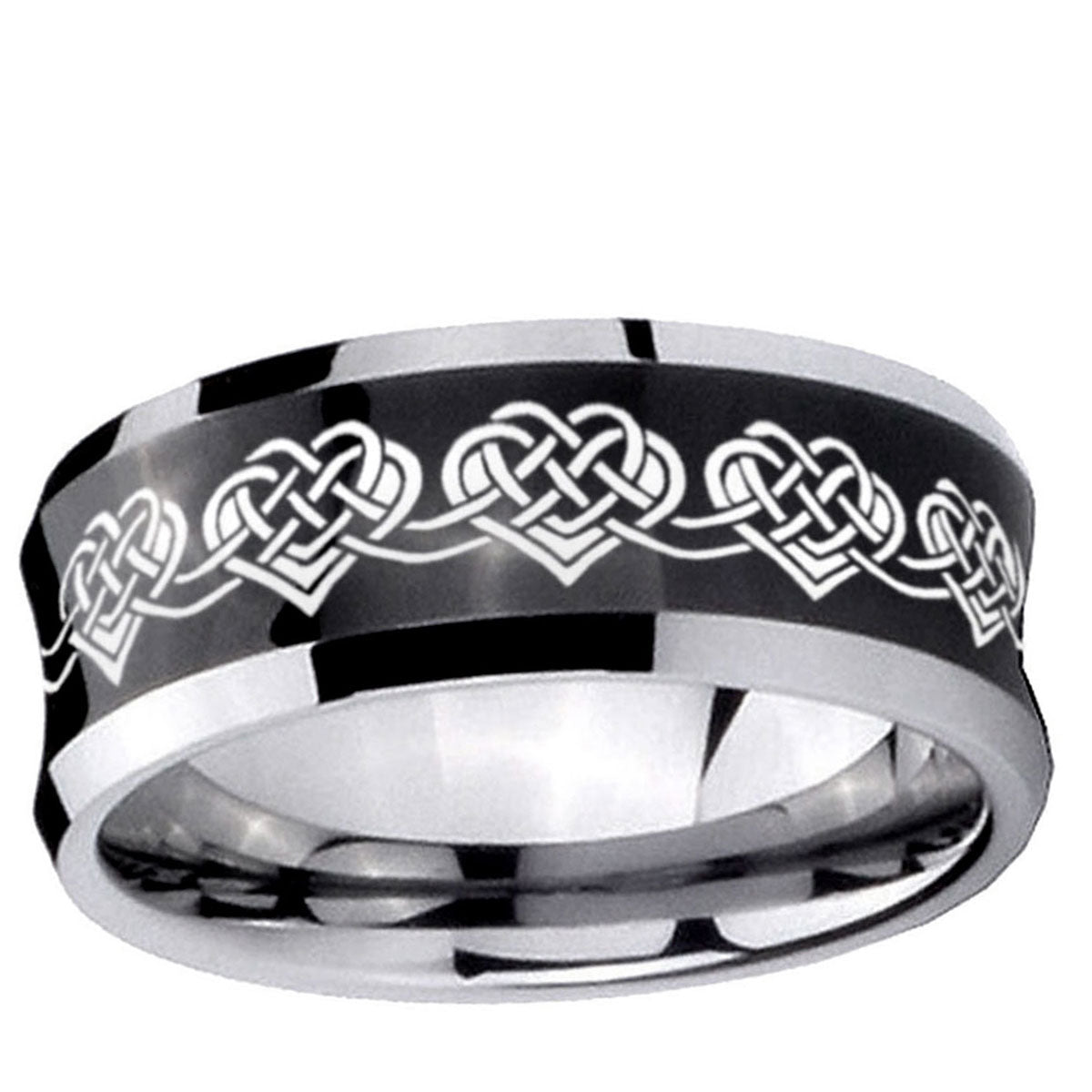 10mm Celtic Knot Heart Concave Black Tungsten Ring