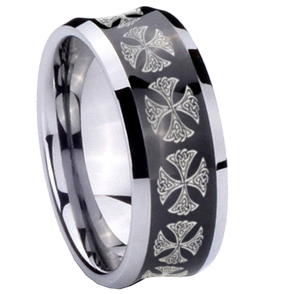 10mm-Medieval-Cross-Concave-Black-Tungsten-Carbide-Men's-Engagement-Band