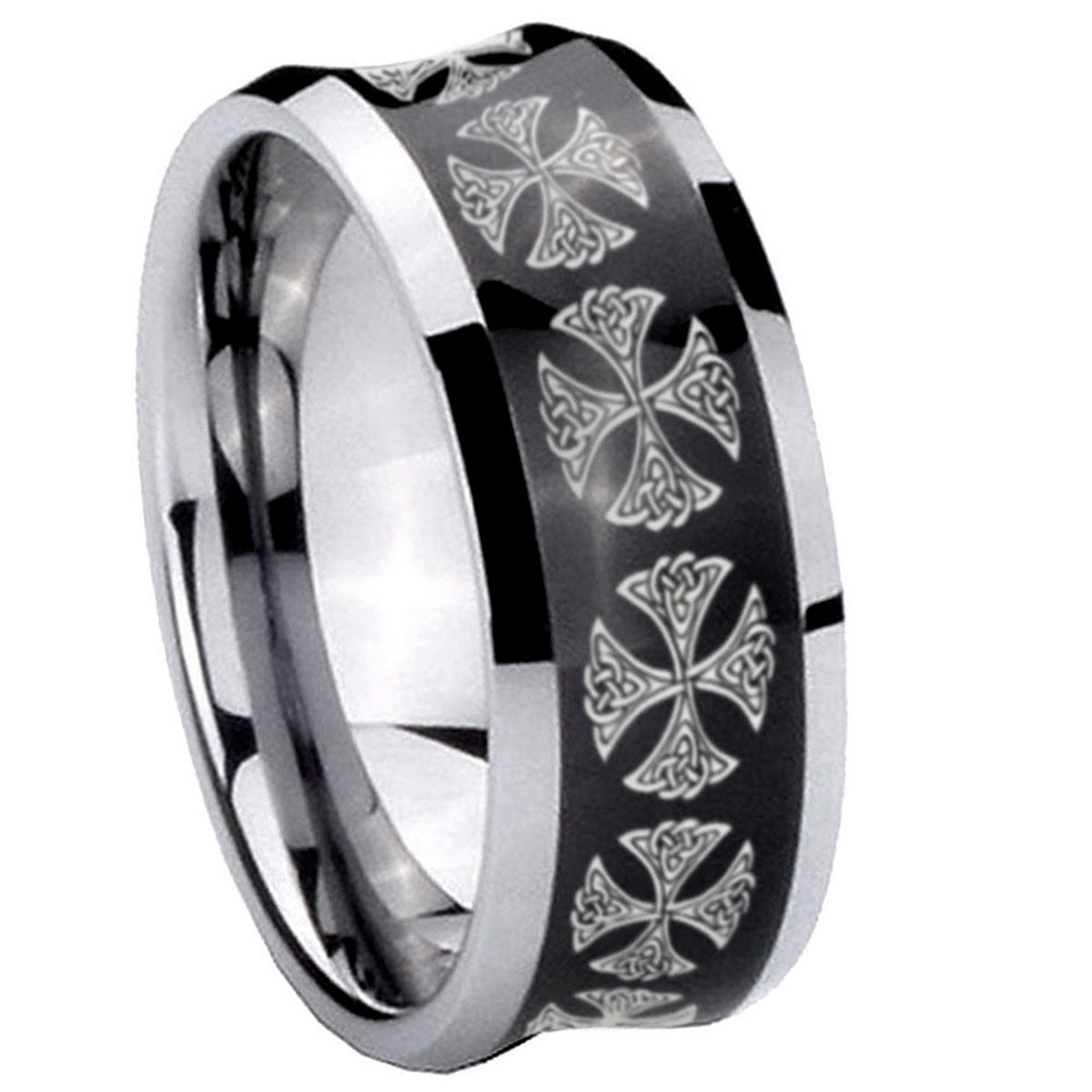 8MM Medieval Cross Concave Black Tungsten Custom Ring for Men