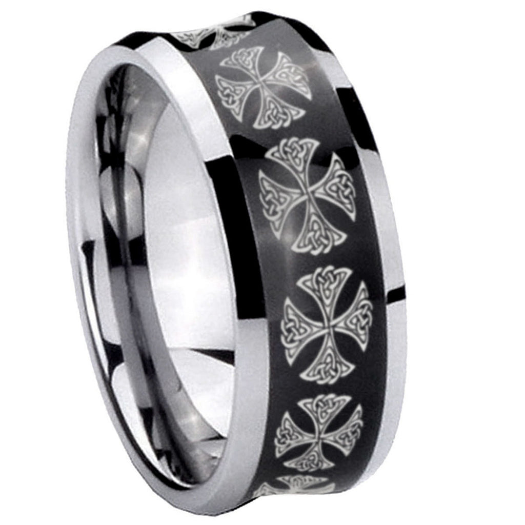 10mm Medieval Cross Concave Black Tungsten Carbide Men's Engagement Band