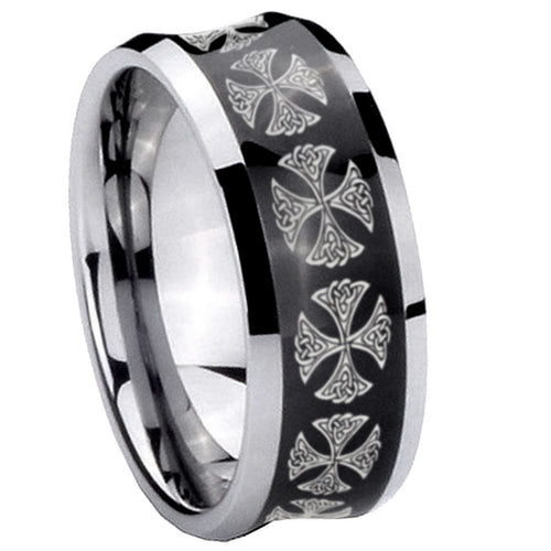 10mm Medieval Cross Concave Black Tungsten Carbide Men's Engagement Band