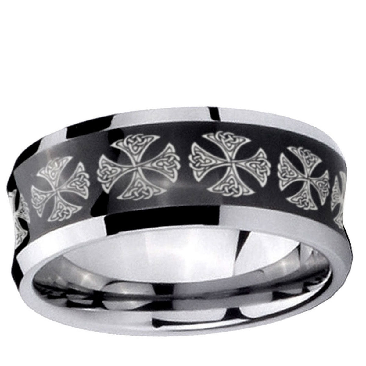 5MMMedieval Cross Concave Black Tungsten Custom Ring for Men