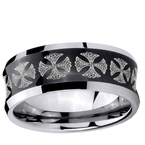 10mm Medieval Cross Concave Black Tungsten Ring