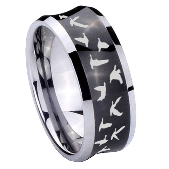10mm-Flying-Geese-Hunting-Concave-Black-Tungsten-Carbide-Men's-Engagement-Band