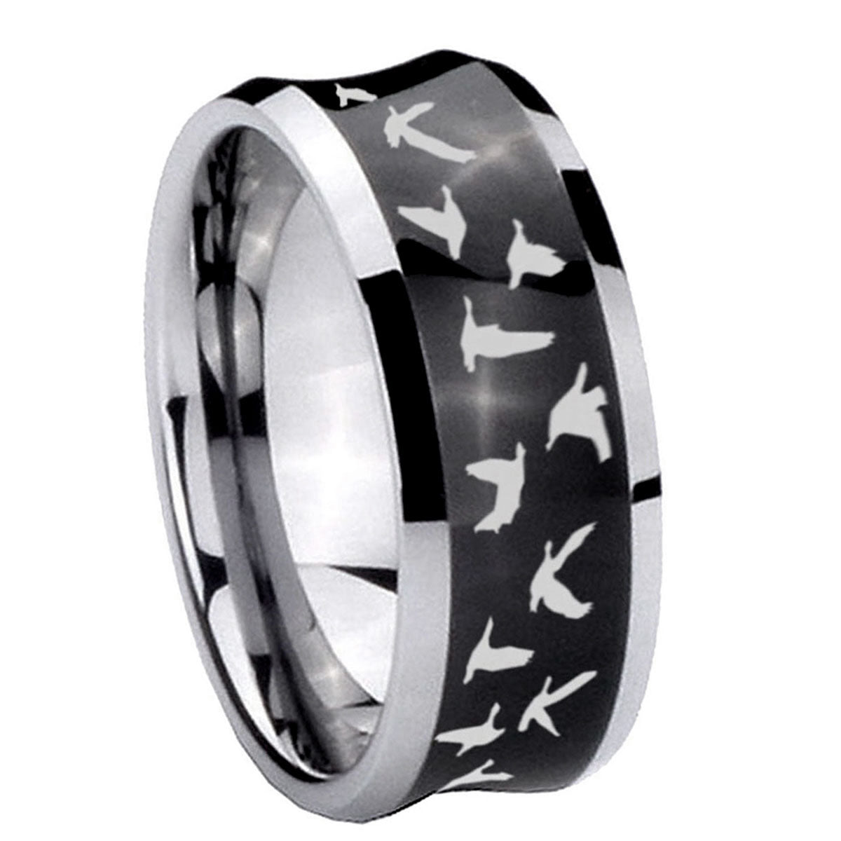 10mm Flying Geese Hunting Concave Black Tungsten Carbide Men's Engagement Band