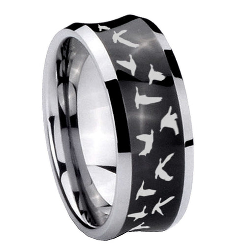 10mm Flying Geese Hunting Concave Black Tungsten Carbide Men's Engagement Band