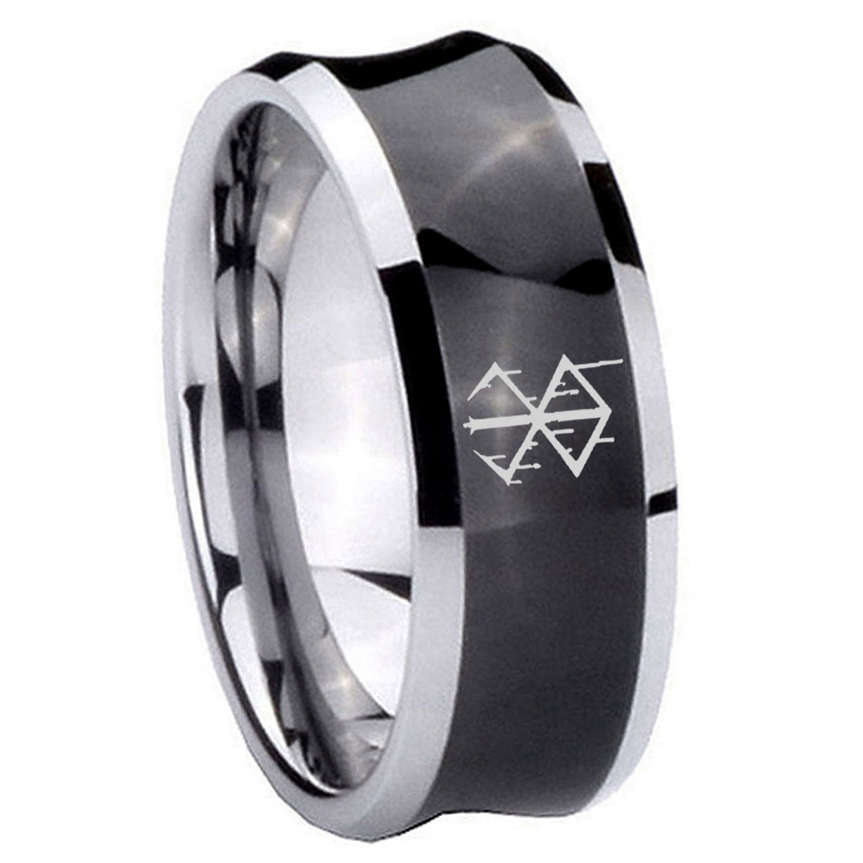 8MM Stigma Sangrando Berserk Inspired Concave Black Unique Men Wedding Ring