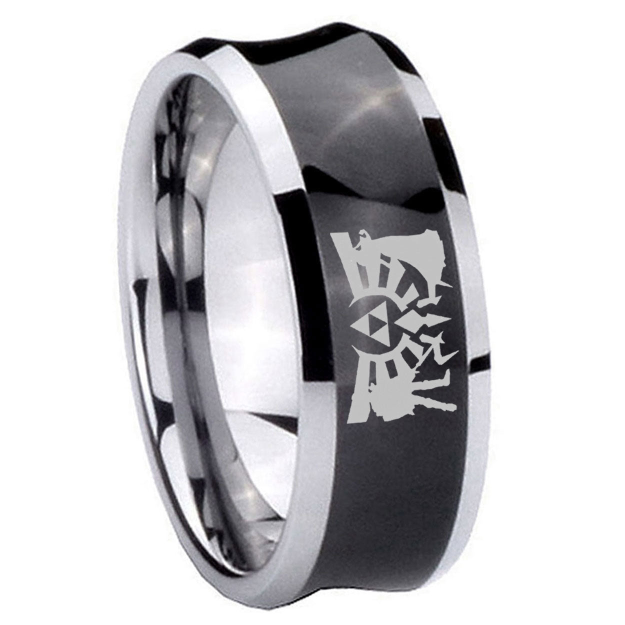 8MM Zelda Link Concave Black Unique Men Wedding Ring