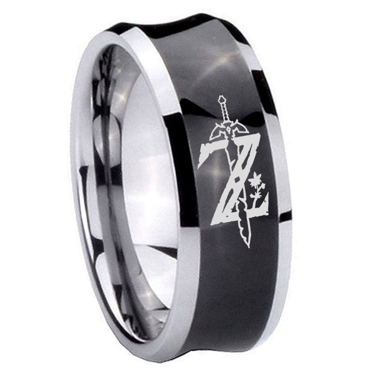 8MM Zelda Breath Of The Wild Concave Black Unique Men Wedding Ring