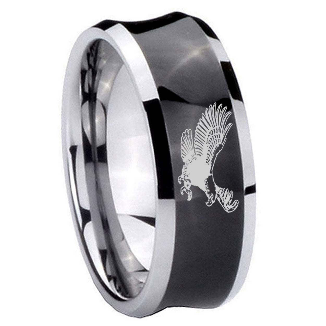 8MM Flying American Eagle Concave Black Unique Men Wedding Ring